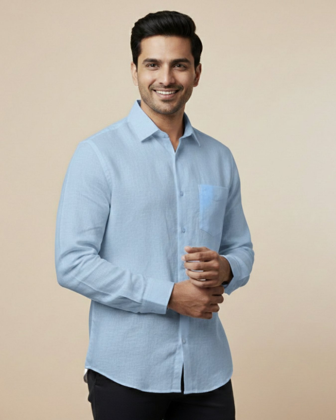 Sky Blue Premium Linen Cotton Blend Shirt for Men | Teacher Fabric