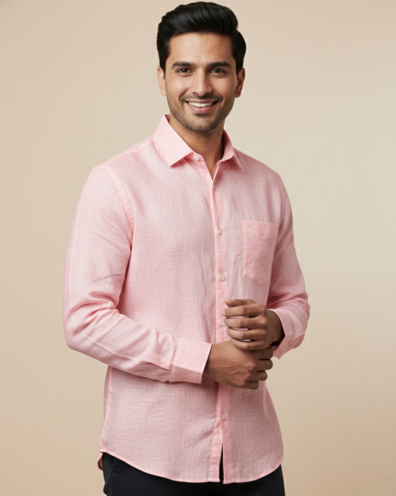 Pink Premium Linen Cotton Blend Shirt for Men | Teacher Fabric