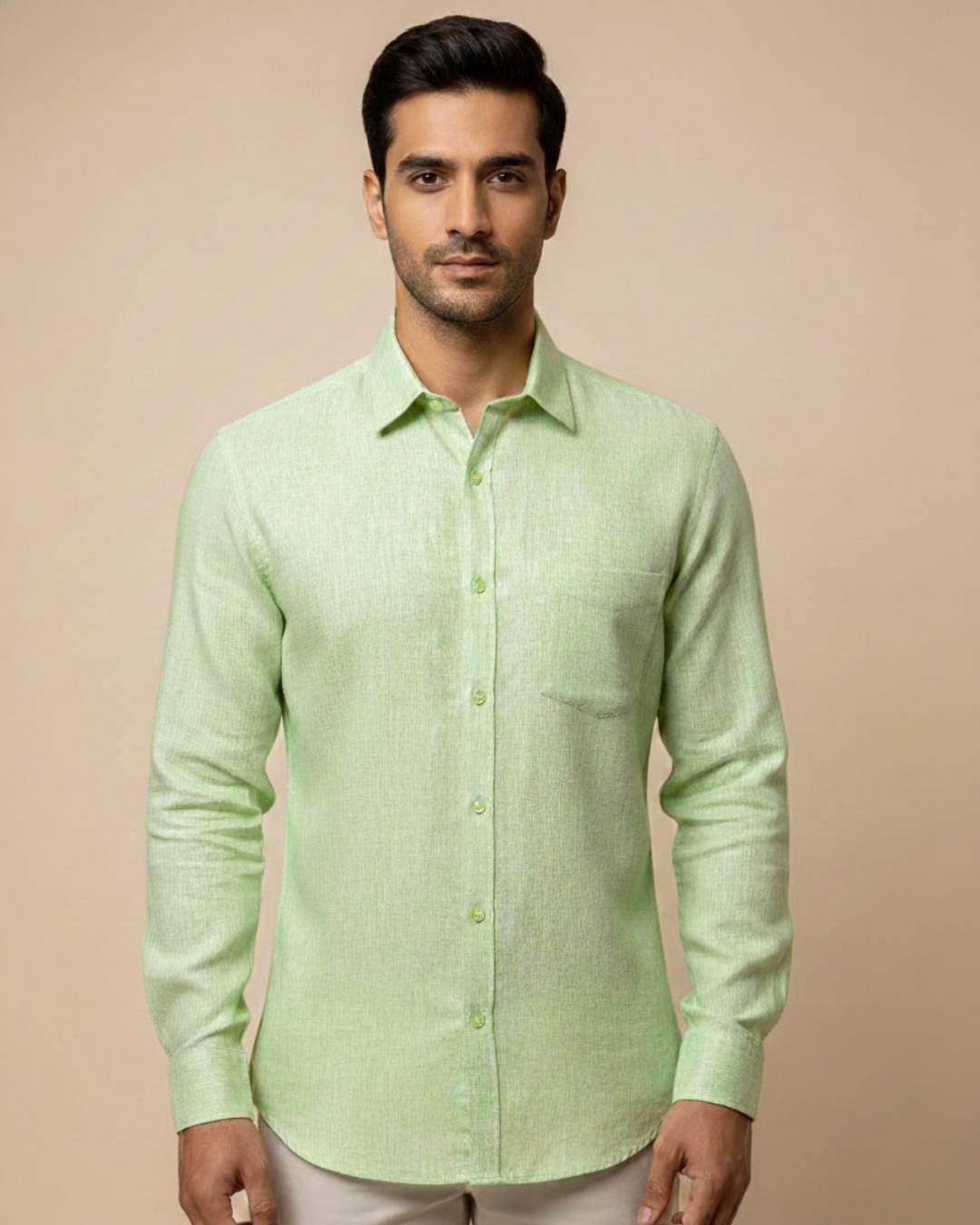 Premium Pista Green Linen Cotton Shirt for Men – Teacher Fabric Collection