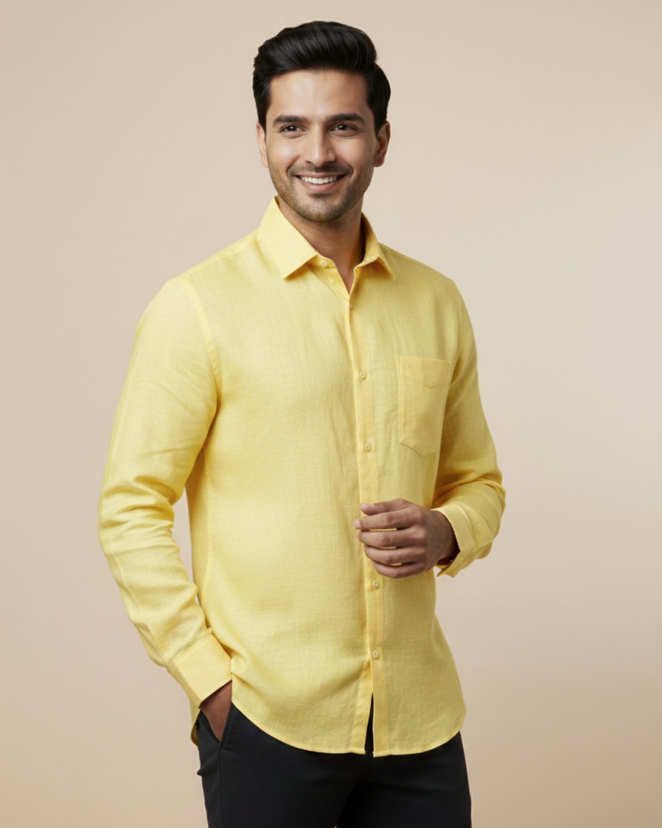 Premium Yellow Linen Cotton Shirt for Men – Teacher Fabric Collection
